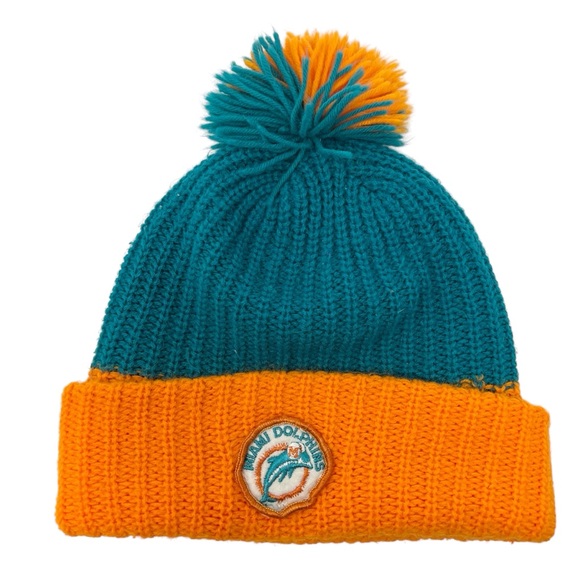 Vintage NFL Miami Dolphins PomPom Hat Unisex Knit Beanie Football - Picture 1 of 3